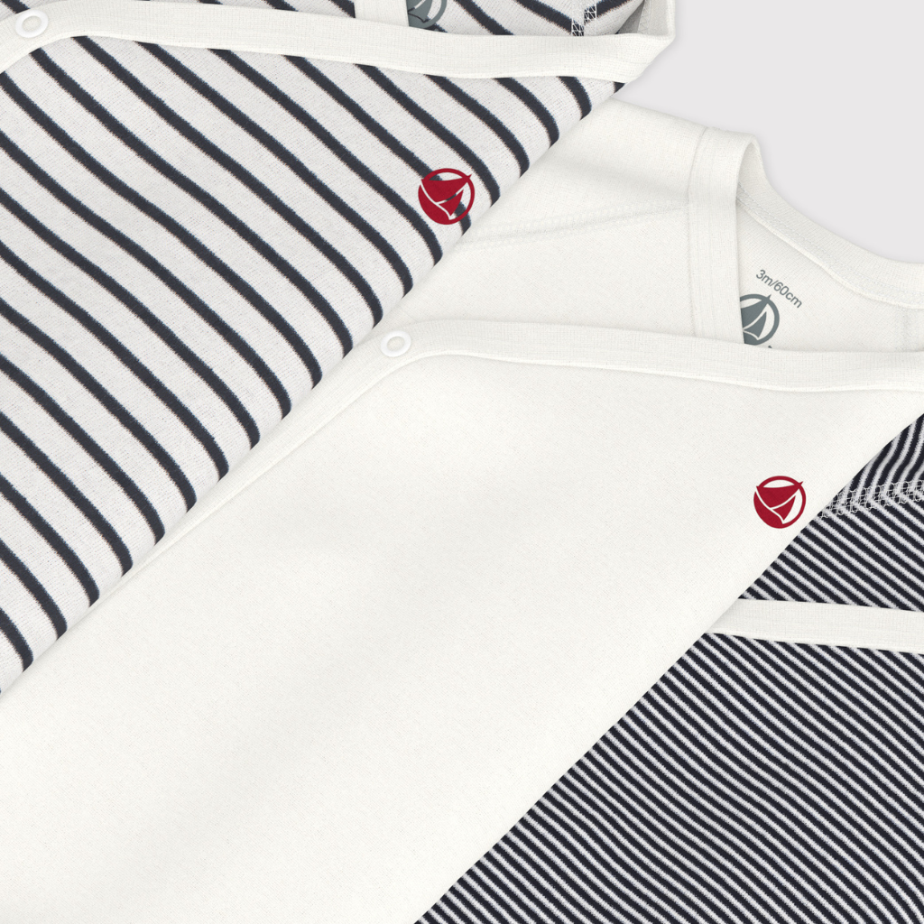 Petit Bateau Body met overslag en lange mouwen Strepen - 3 stuks