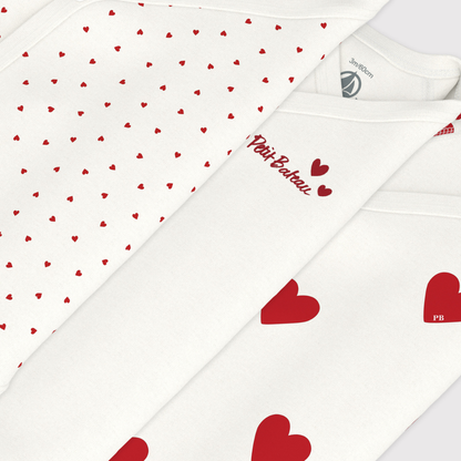 Petit Bateau Body met overslag en lange mouwen Hart - 3 stuks