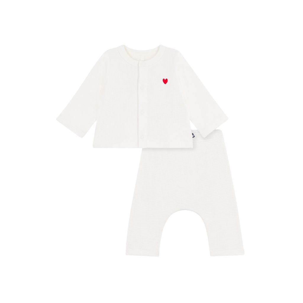 Petit Bateau 2-delige Kledingset Cardigan en Broekje Wit Uniseks