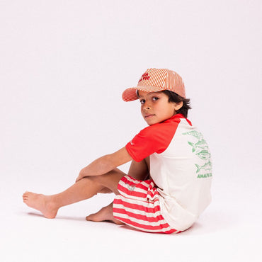 SwimEssentials Short de bain Lobster Stripe Rouge Blanc