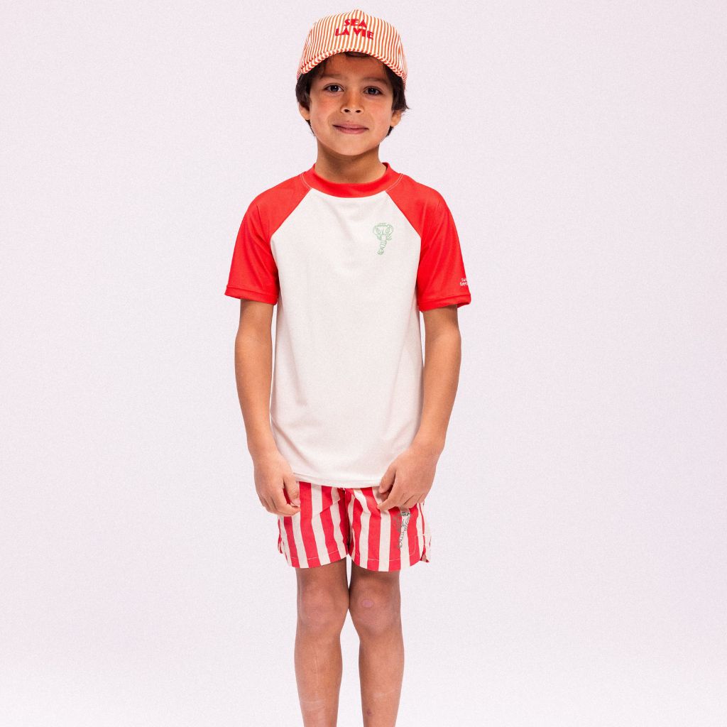 SwimEssentials Short de bain Lobster Stripe Rouge Blanc