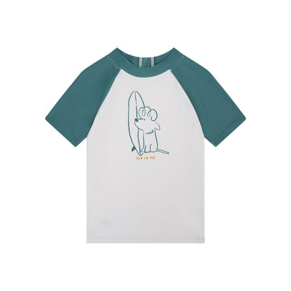 SwimEssentials Surfer T-shirt Korte Mouwen Groen Wit