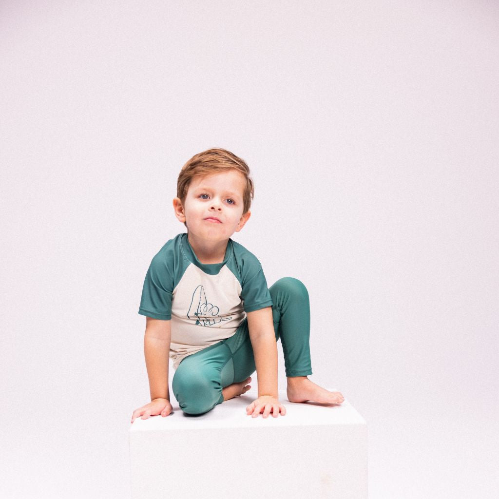 SwimEssentials Surfer T-shirt Korte Mouwen Groen Wit