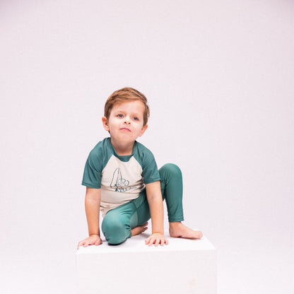 SwimEssentials Surfer T-shirt Korte Mouwen Groen Wit