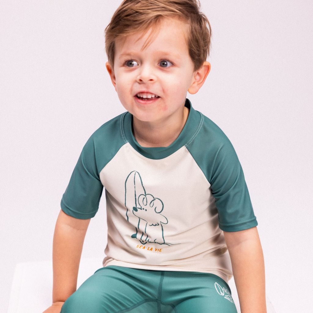 SwimEssentials Surfer T-shirt Korte Mouwen Groen Wit