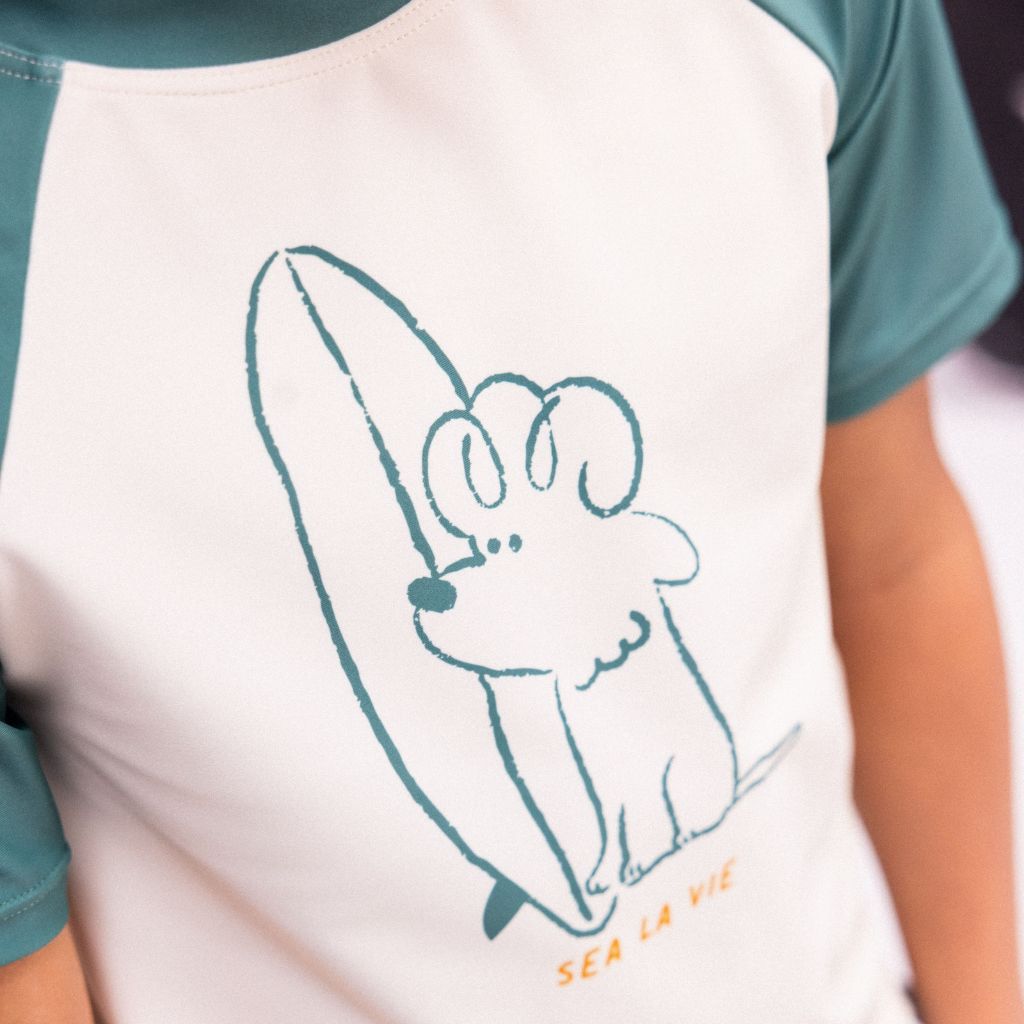 SwimEssentials Surfer T-shirt Korte Mouwen Groen Wit