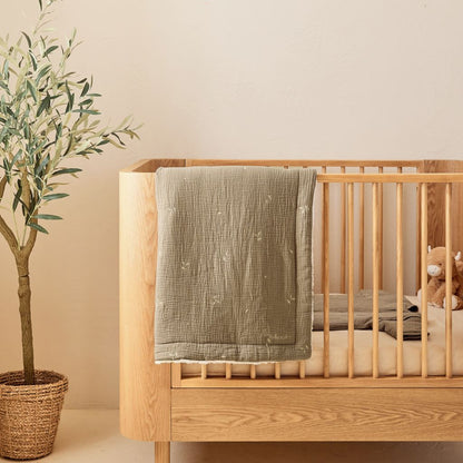 Noukie's Deken muslin & sherpa  kaki 100 x 140 cm