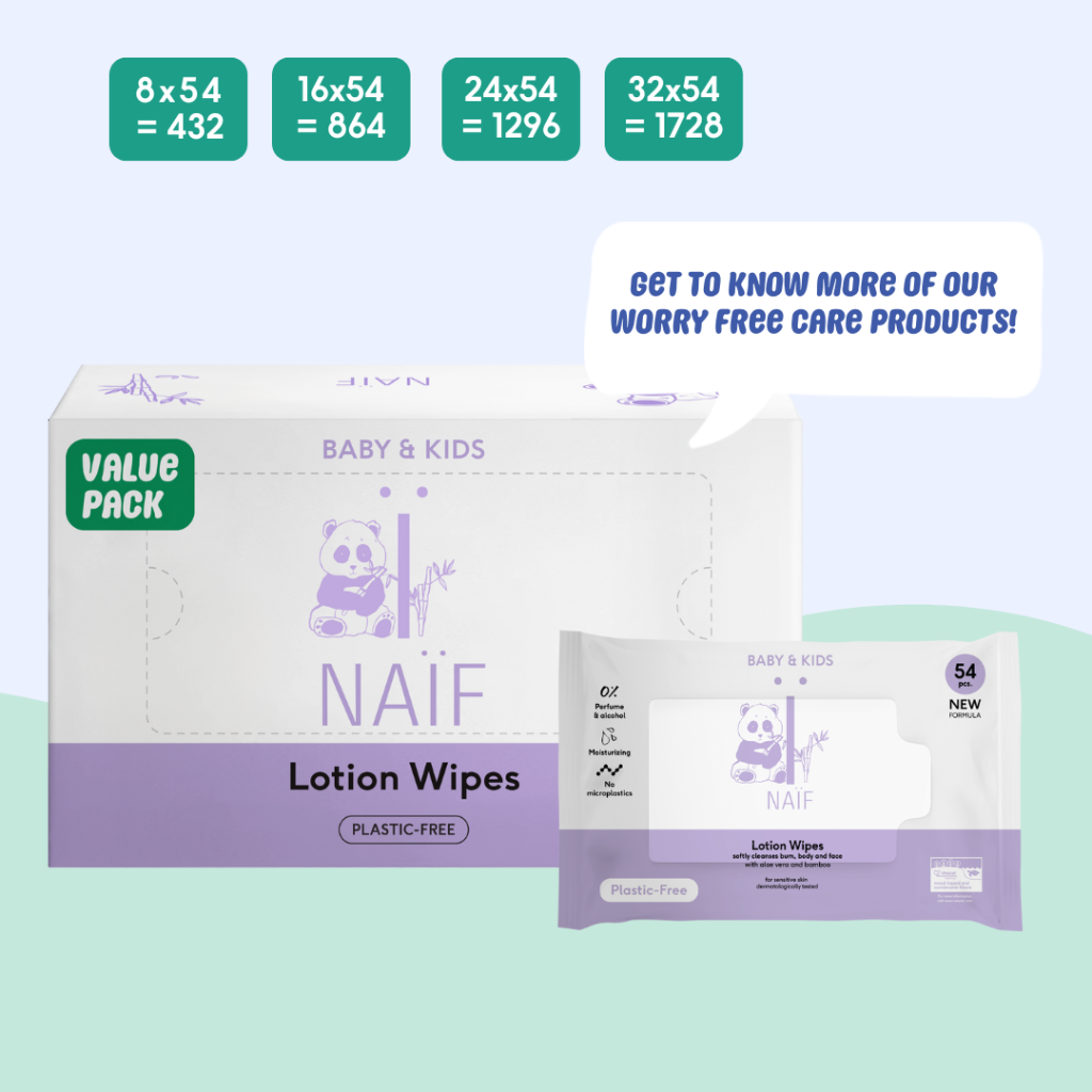 Naïf Vochtige billendoekjes Plastic Free Lotion Wipes 3 x 54 stuks
