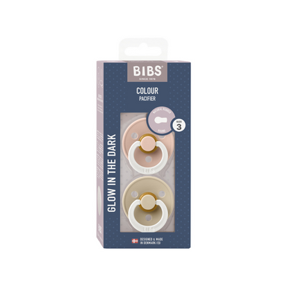Bibs Fopspeen + 18 maanden Glow in the dark Blush/Vanilla - 2 stuks