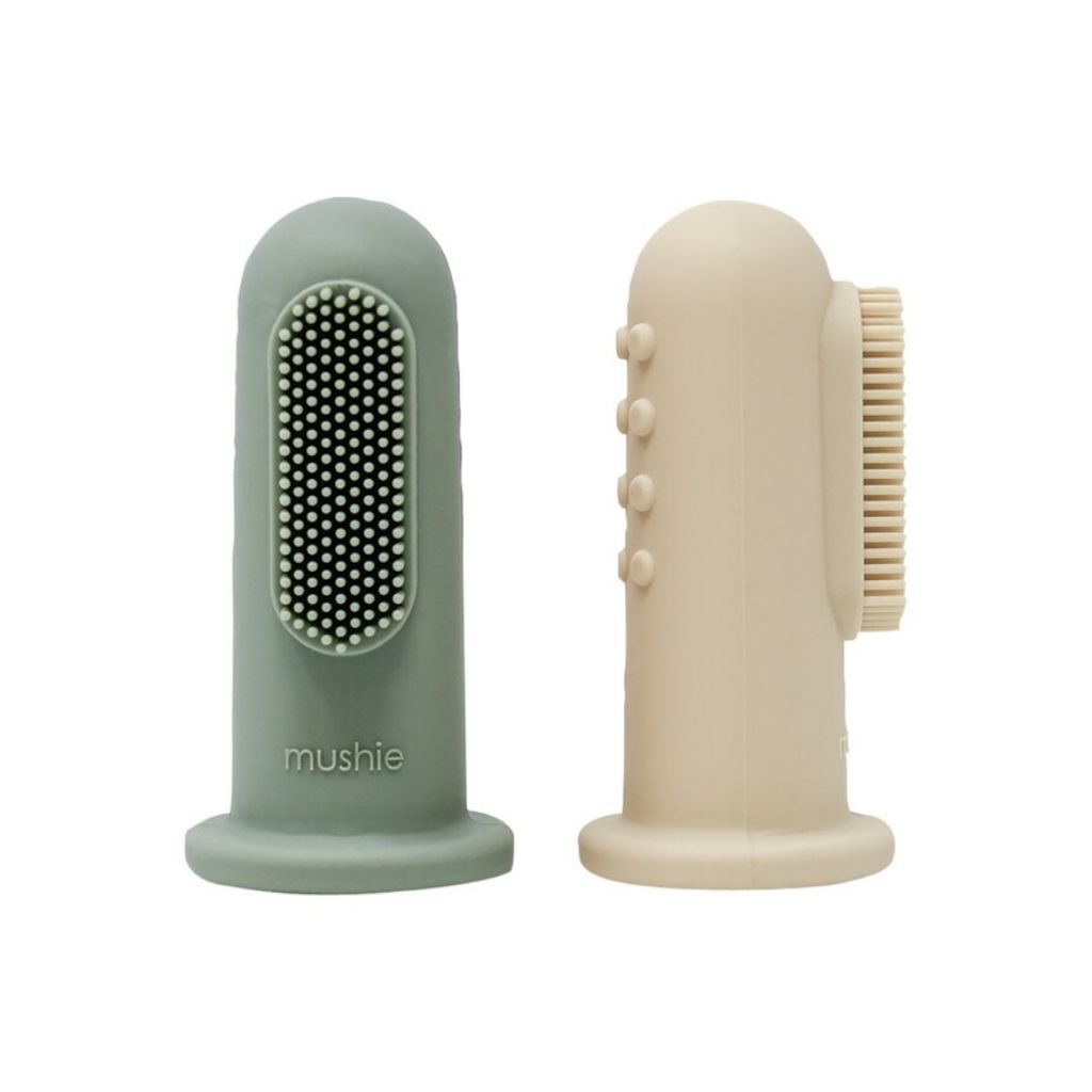 Mushie Brosse à dents de doigt Sand/Blue - 2 pièces