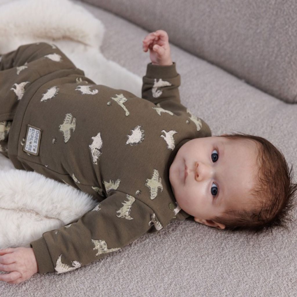 Feetje Sweater AOP - Rawrsome Olive Jongen
