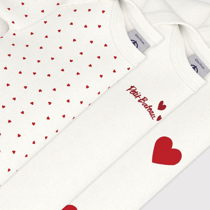 Petit Bateau Body à manches courtes Coeur - 3 pièces