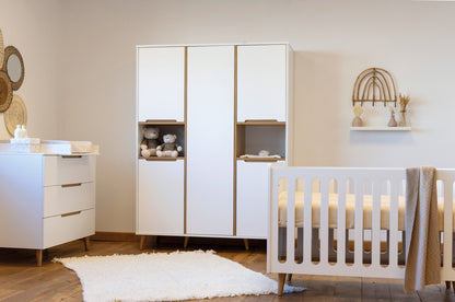 Pericles 3-delige kamer (bed L 120 x B 60 cm + commode + kast met 5 deuren) Boho White