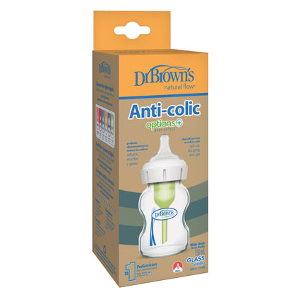 Dr. Brown's Biberon anticolique Options+ en verre à col large transparent 150 ml