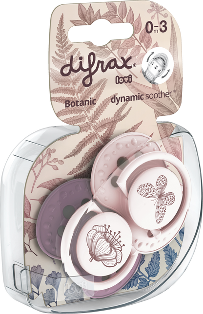 Difrax Fopspeen + 0 maanden LOVI Dynamic Botanic Purple/Pink - 2 stuks