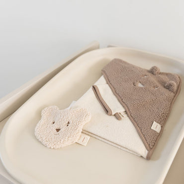 Pericles Cape de bain + gant de toilette ours crème