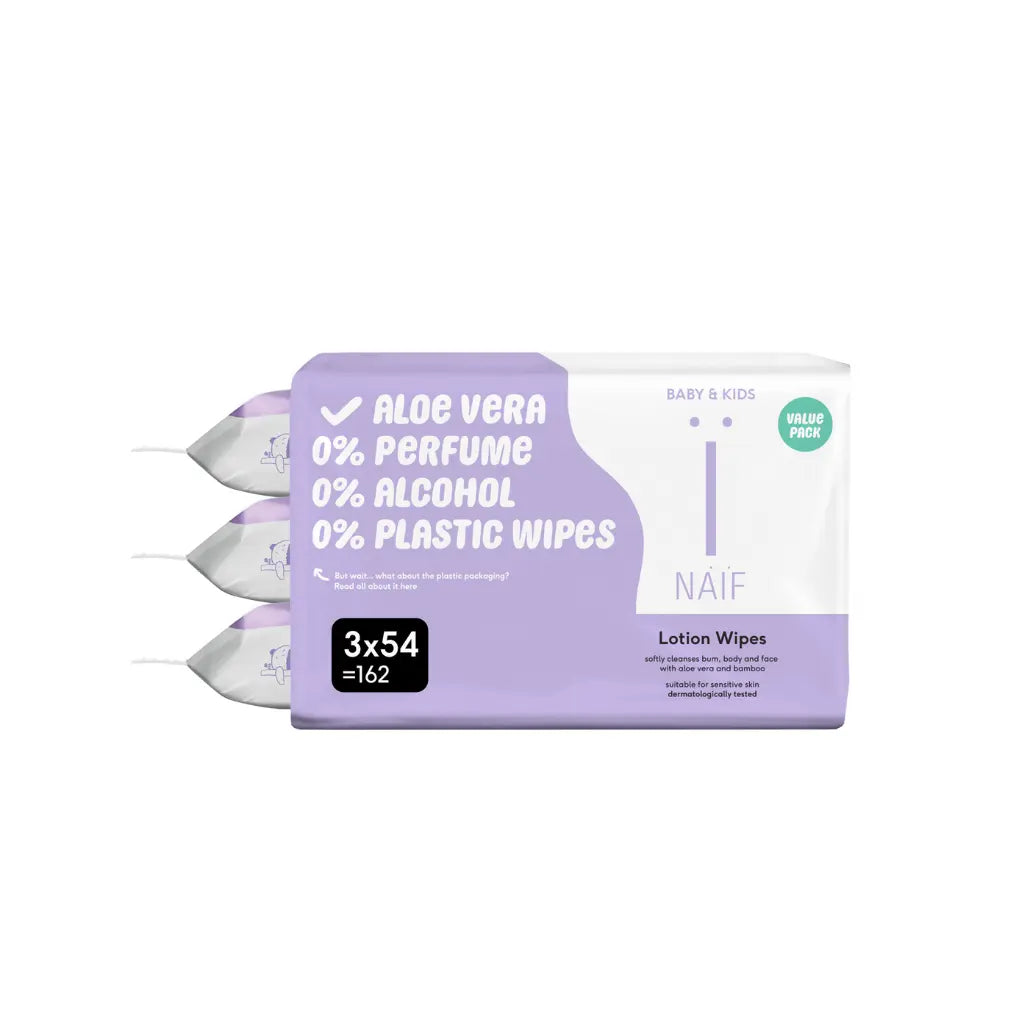 Naïf Vochtige billendoekjes Plastic Free Lotion Wipes 3 x 54 stuks