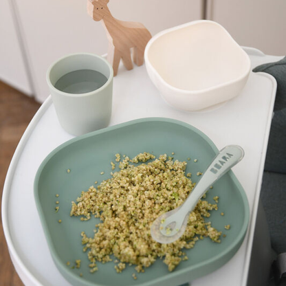 Béaba Set de repas en silicone Sage Green/Gray Green - 4 pièces