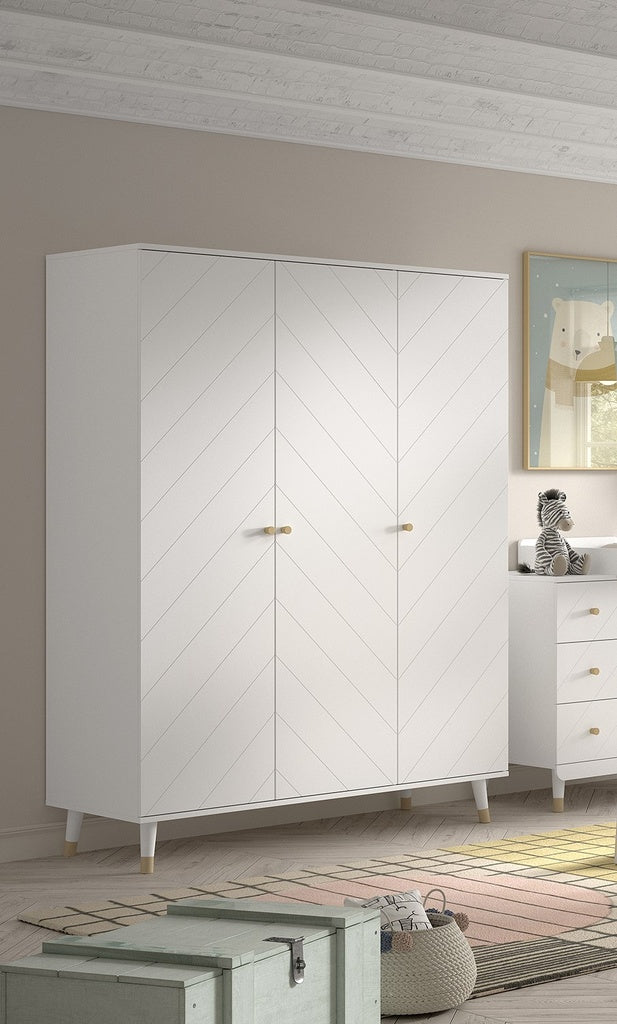 Jaxx Chambre de bebe 3 pièces (lit - commode - armoire 3 portes) Billy Rose Terra-blanc