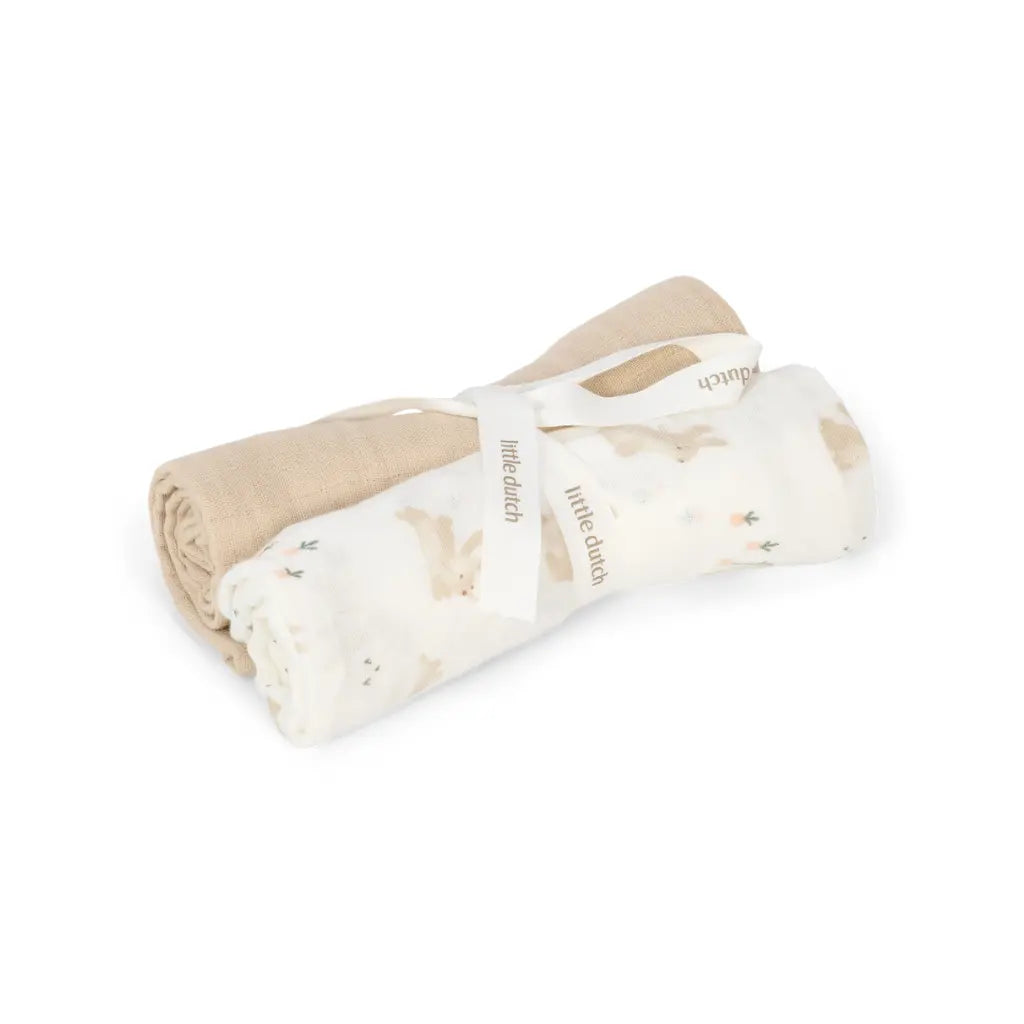 Little Dutch Essuie tetra Newborn Naturals Baby Bunny Blanc L 70 x Lg 70 cm - 2 pièces