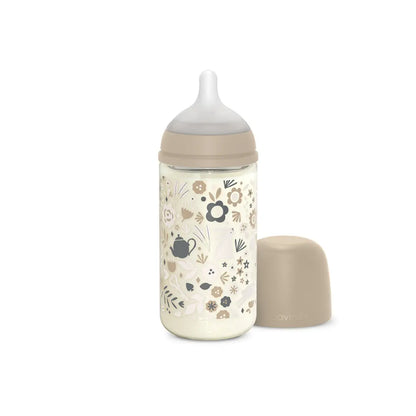 Suavinex Glazen zuigfles Wonderland 3m+ medium melktoevoer 240 ml beige