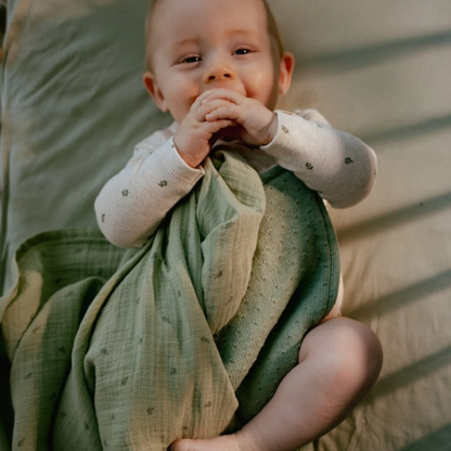 Little Dutch Deken voor wieg gebreid/fleece Pure Sage 70 x 100 cm