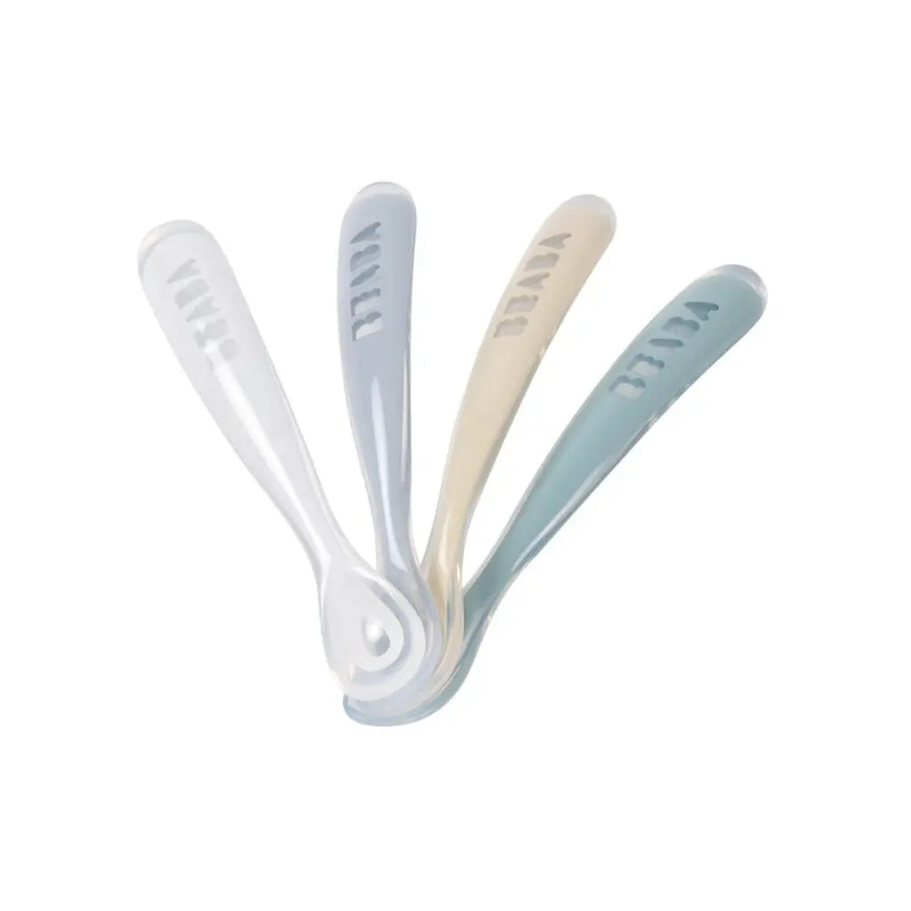 Béaba Lot de 4 cuillères en silicone Pebble / Sky blue / Baltic Blue / Clay