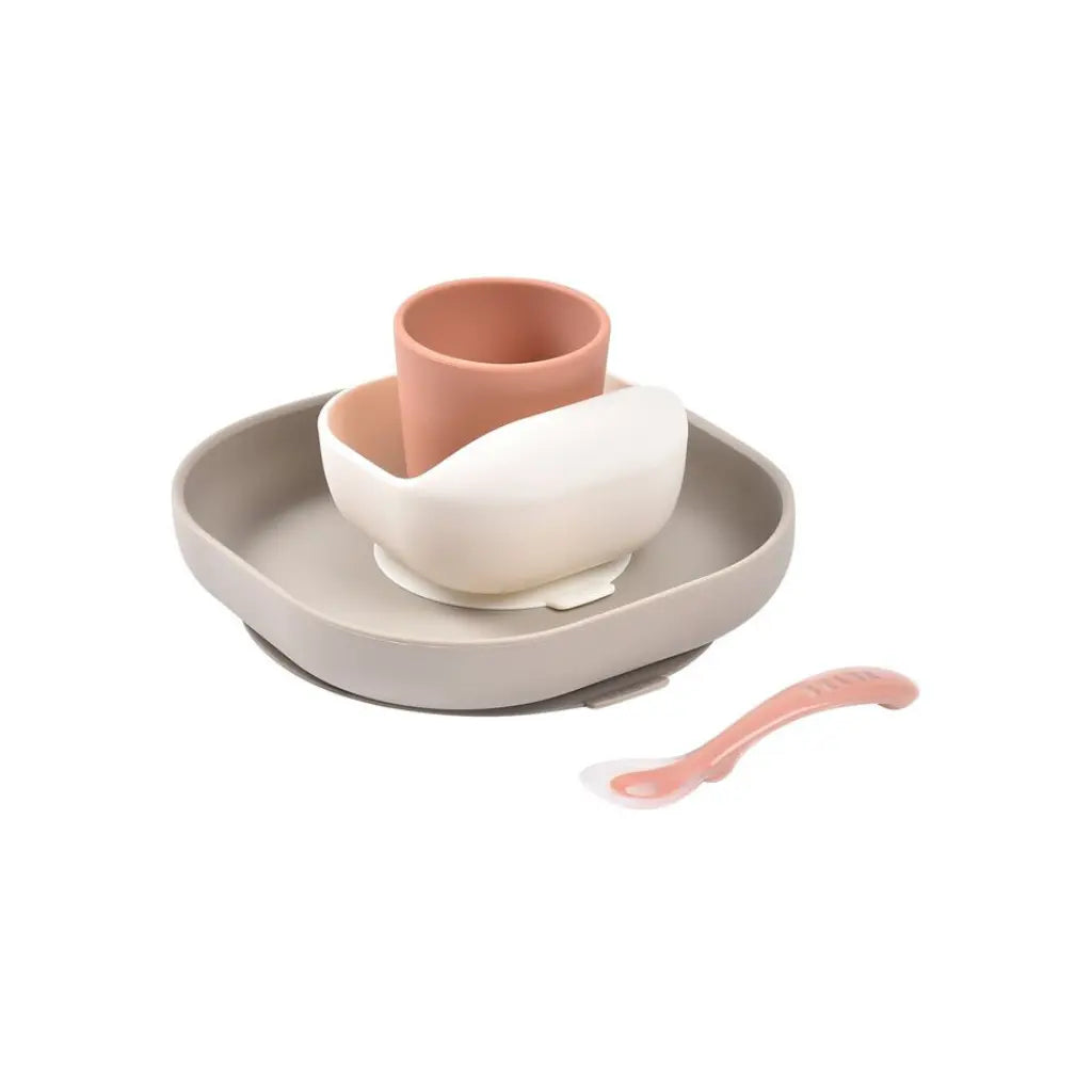 Béaba Set de repas en silicone Terracotta/Sand - 4 pièces 