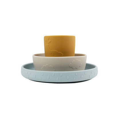 Done by Deer Set repas 3 pièces Stick & Stay Deer Friends Blue/Mustard/Sand