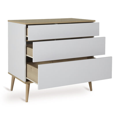 Quax Chambre de bébé 3 pièces (lit L 120 x Lg 60 cm + commode + armoire 3 portes) Flow White