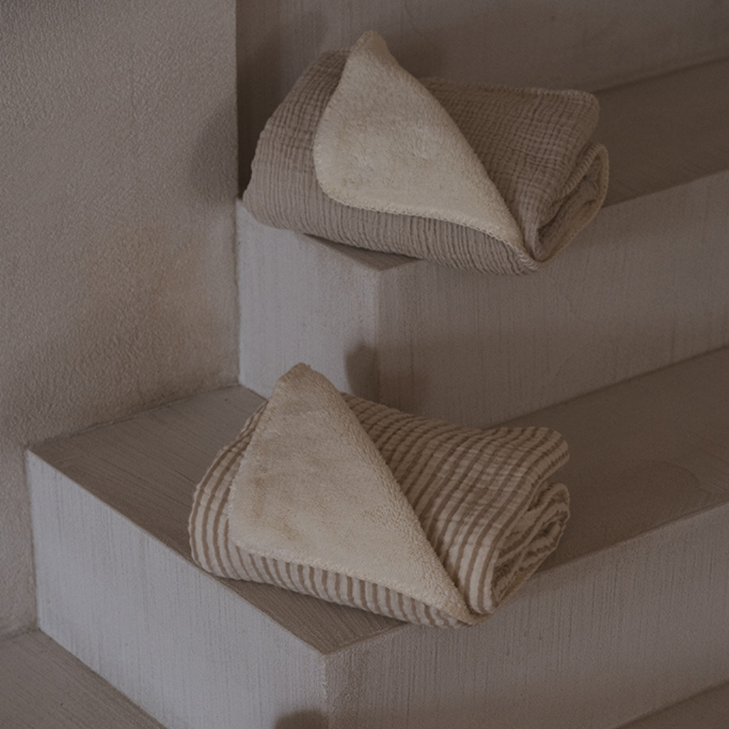 Quax Couverture Muslin Natural Stripes beige Lg 80 x L 65 cm