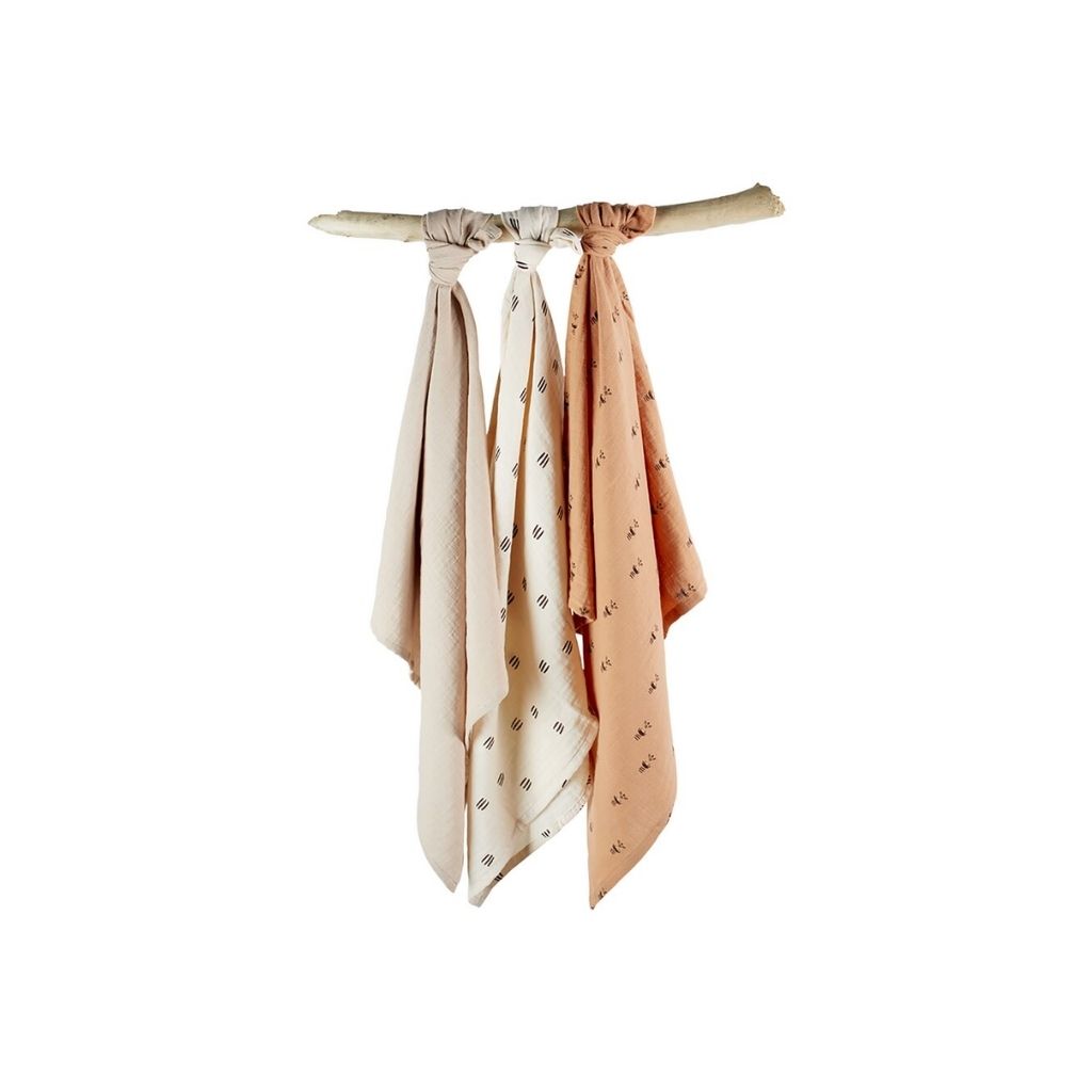 Dreambee Tetradoek Flo ecru/terracotta - 3 stuks