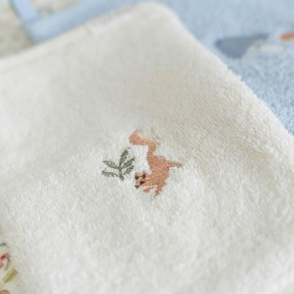 Little Dutch Washandje geborduurd Forest Friends beige/blauw B 14 x L 21 cm - 2 stuks