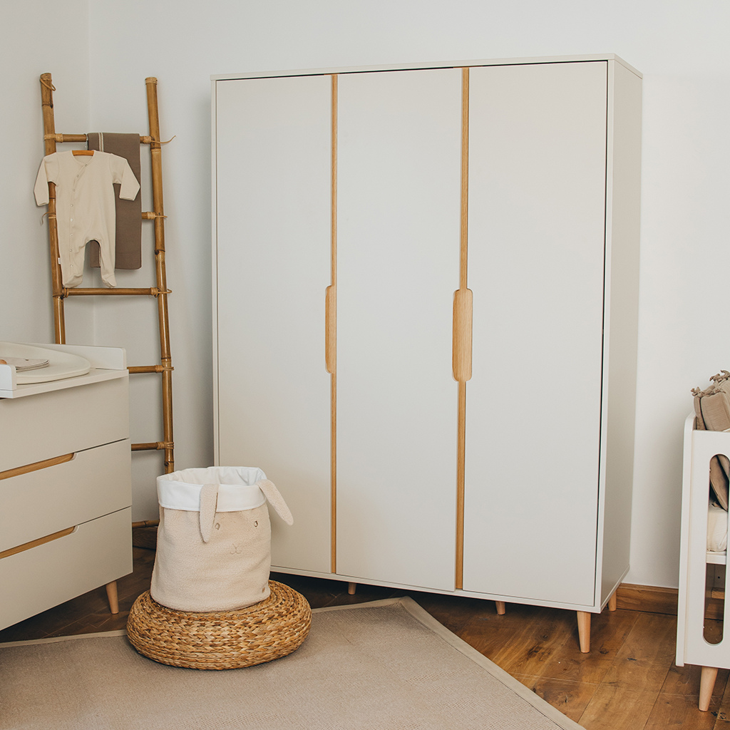 Pericles Chambre de bébé 3 pièces (lit L 120 x Lg 60 cm + commode avec rallonge + armoire 3 portes) Nomad Dune Beige