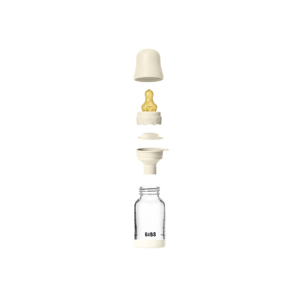 Bibs Glazen zuigfles Standaard Volledige Set Ivory 120 ml