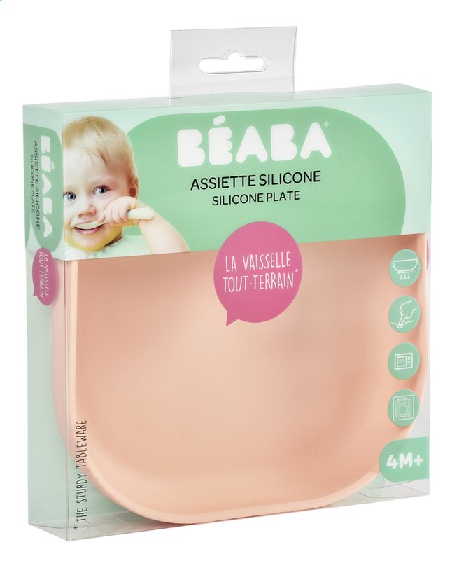 Béaba Plat bord silicone met zuignap roze