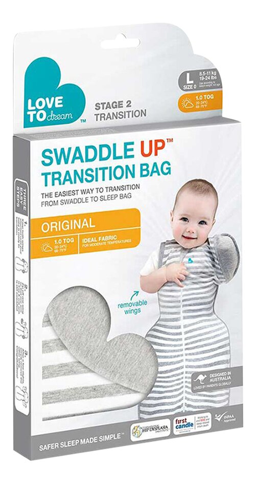 Love2wait Slaapzak Transition Bag met afritsb mouwen Tog 1.0 grey L (6-9mnd)