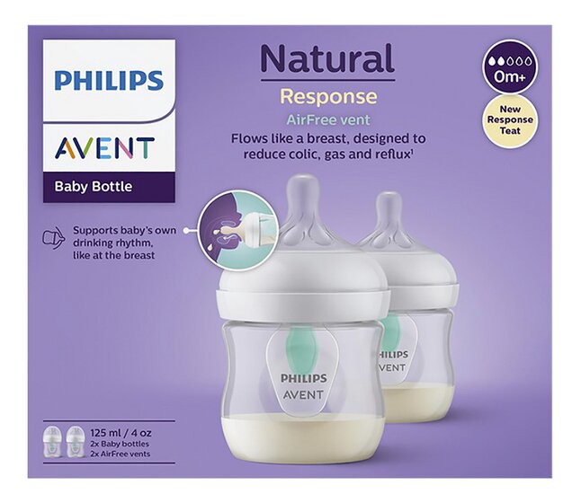 Philips AVENT Zuigfles Natural Response AirFree transparant 125 ml - 2 stuks