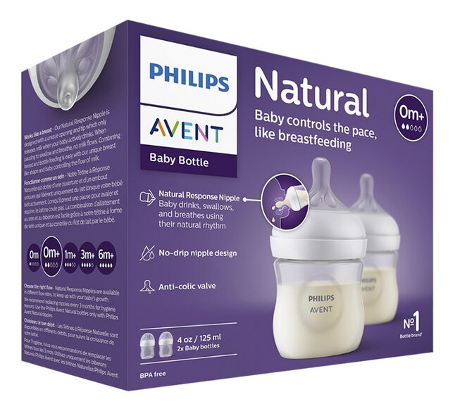 Philips AVENT Zuigfles Natural Response transparant 125 ml - 2 stuks