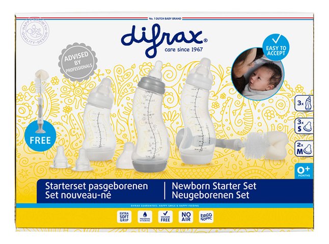 Difrax Starterset met flessenborstel Newborn wit/grijs