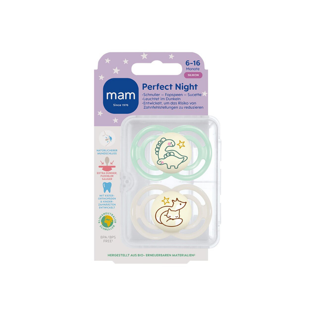 MAM Fopspeen + 6 maanden Perfect Night Silicone beige/groen - 2 stuks