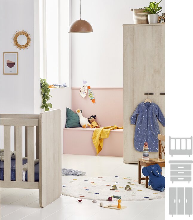 Neyt 3-delige babykamer (meegroeibed + commode + kast met 3 deuren) Olivia