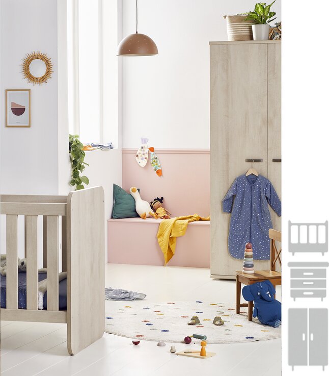 Neyt 3-delige babykamer (meegroeibed + commode + kast met 2 deuren) Olivia