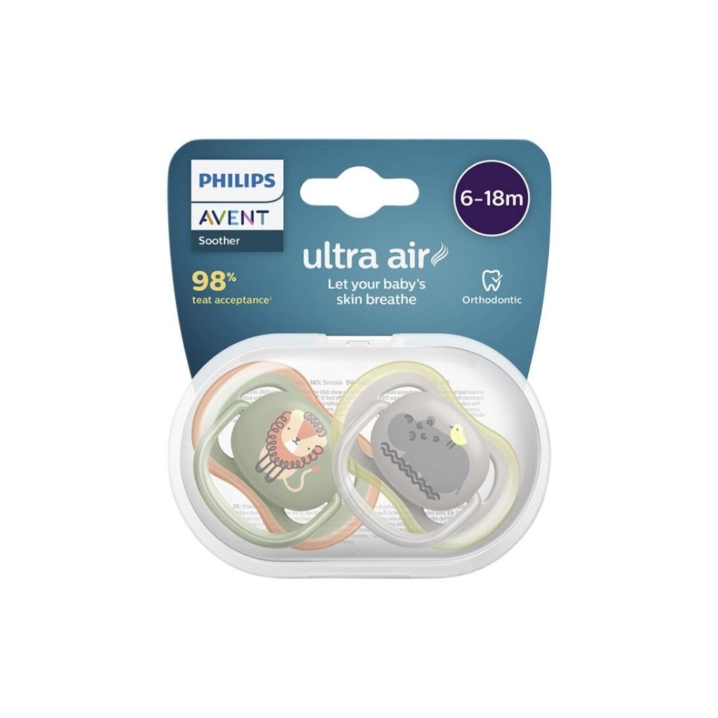 Philips AVENT Fopspeen + 6 maanden Ultra Air leeuw/nijlpaard - 2 stuks