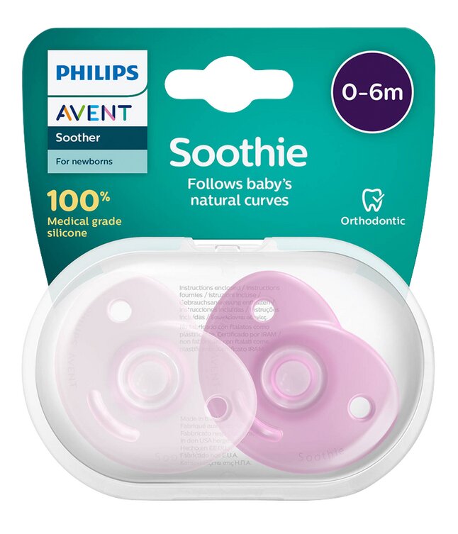 Philips AVENT Fopspeen + 0 maanden Soothie roze - 2 stuks