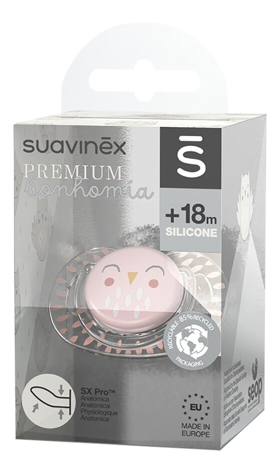 Suavinex Fopspeen + 18 maanden Bonhomia Flat Feather anatomisch Pink