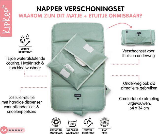 KipKep Verzorgingsmatje + etui Napper Pale Green