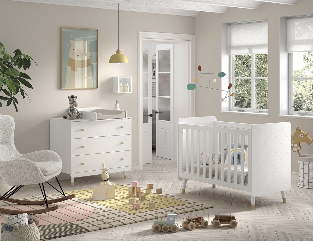 Jaxx 3-delige babykamer (bed + commode + kast met 3 deuren) Billy Terra Roze/wit