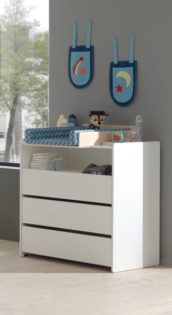 Jaxx Chambre de bébé 3 pièces (lit + commmode avec rallonge + armoire 3 portes) Kiddy blanc