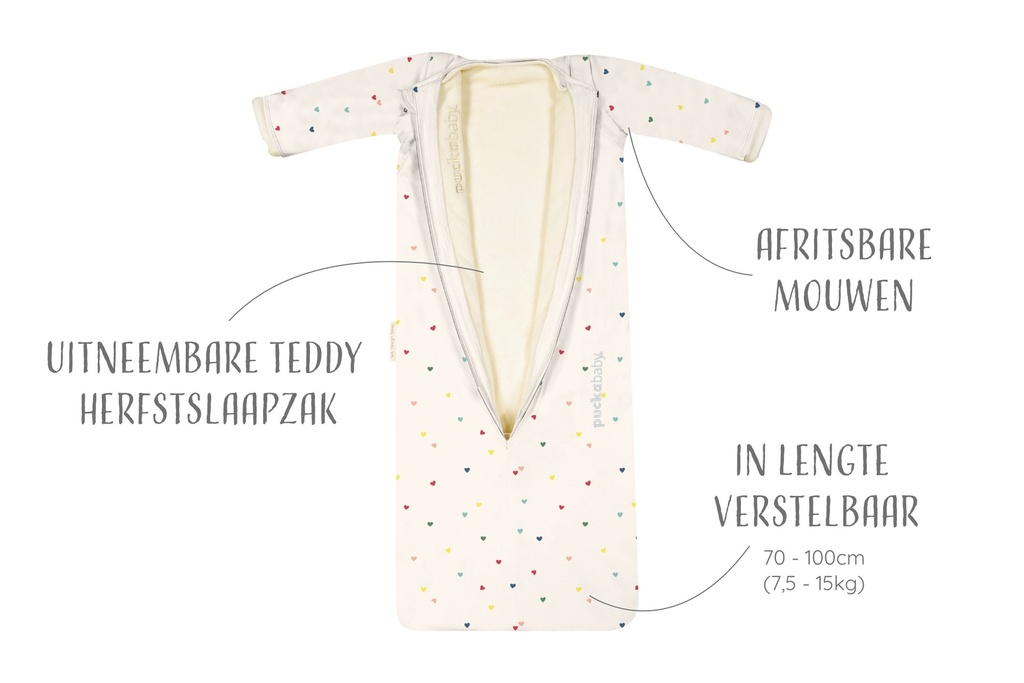 Baby/peuterslaapzak, 4 seizoenen, Hearts Confetti, 6m-2,5j, 70-100cm, TOG 0.25 - 2.5